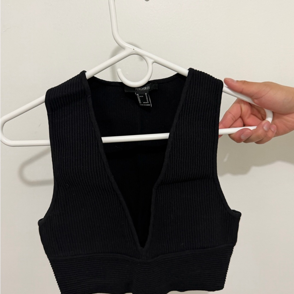 Forever 21 Black Ribbed Crop Top